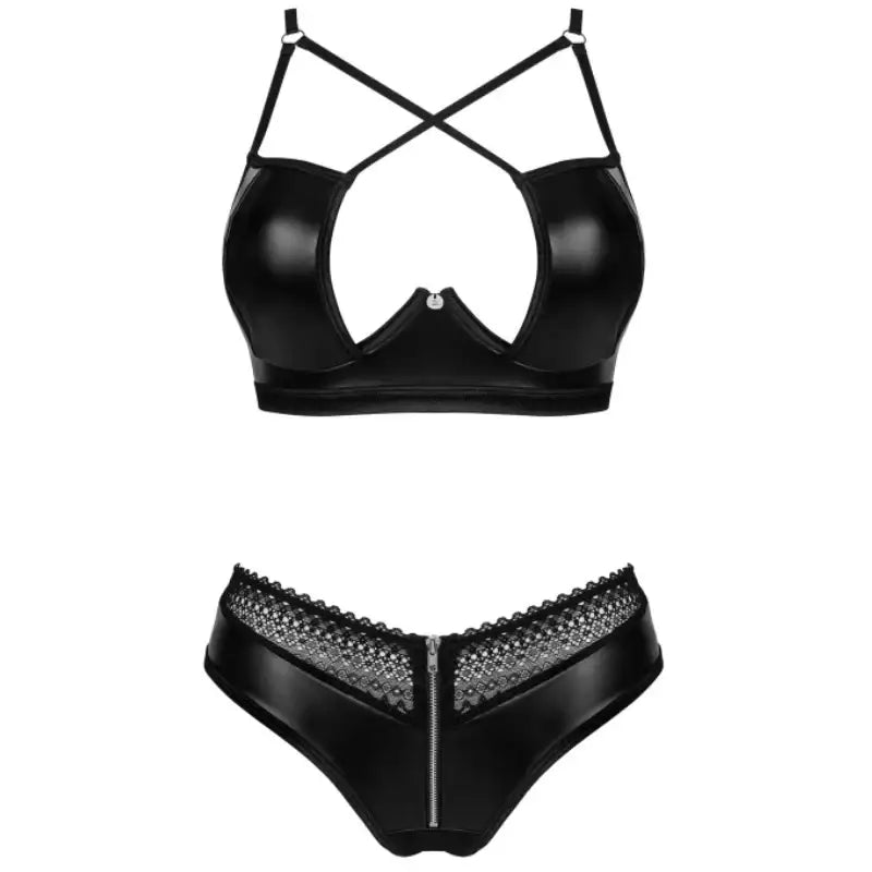 Bra Set - 2 Pcs Black Sexy Bra with Zipper Underwear - Frisky Business Adult Sex Toys Shop
