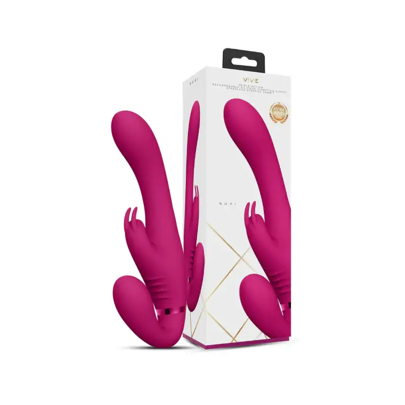 SHOTS Suki Vibrating Strapless Strap-on Rabbit Pink Innovative strapless design with dual rabbit stimulation for adult pleasure Singapore