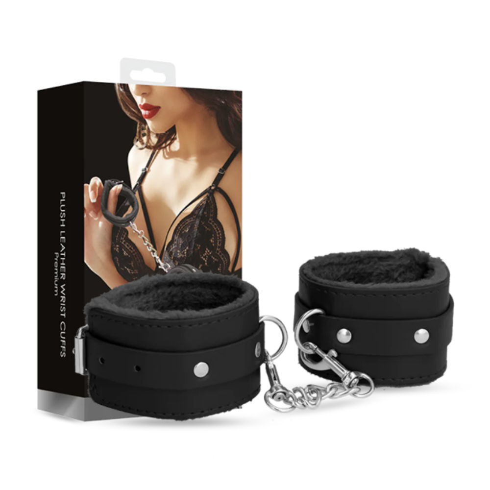 SHOTS - Plush Leather Handcuffs - Black