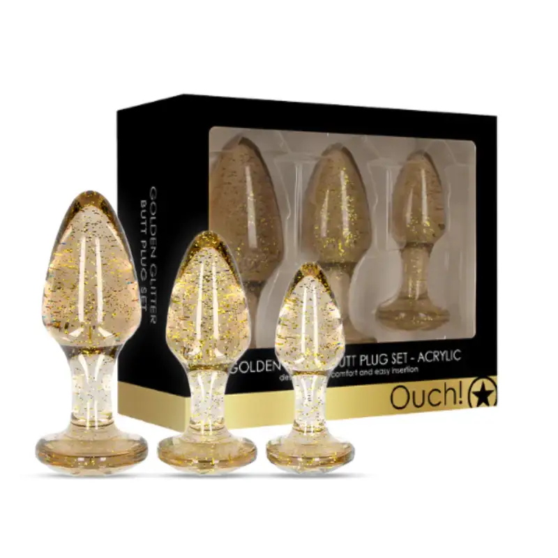 SHOTS Ouch! Acrylic Butt Plug Set Gold Set of gold acrylic butt plugs with tapered design for beginner to advanced adult play Singapore