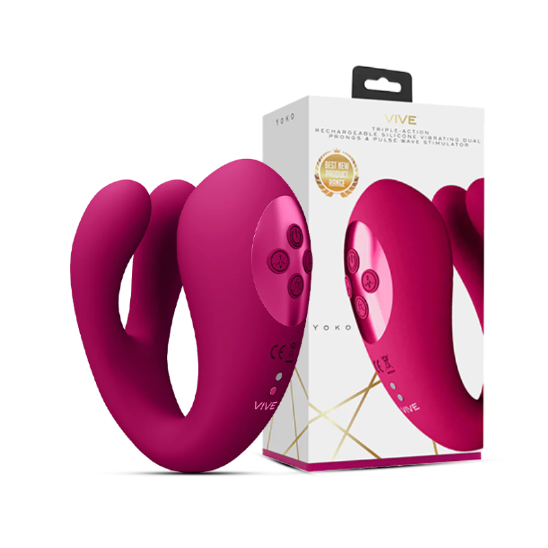 SHOTS - Yoko Triple Action Vibrator Dual Prongs with Clitoral Pulse Wave - Pink