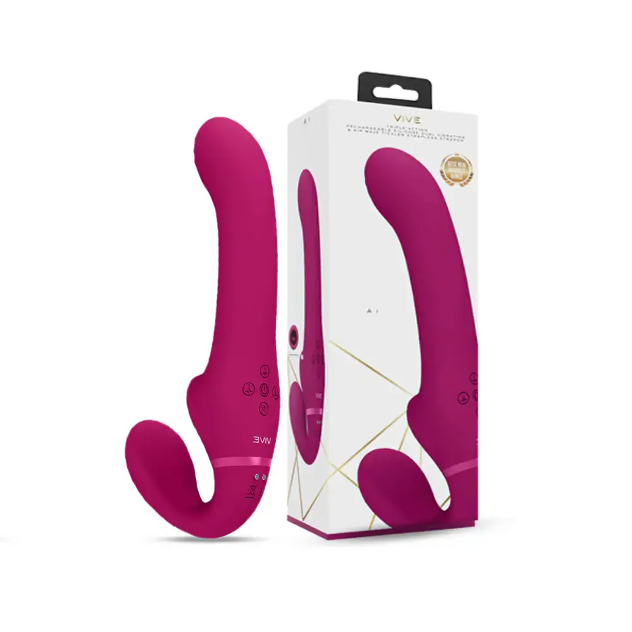 SHOTS Ai Dual Vibrating & Air Wave Tickler Strapless Strap On Pink dual stimulation strapless design adult toy Singapore