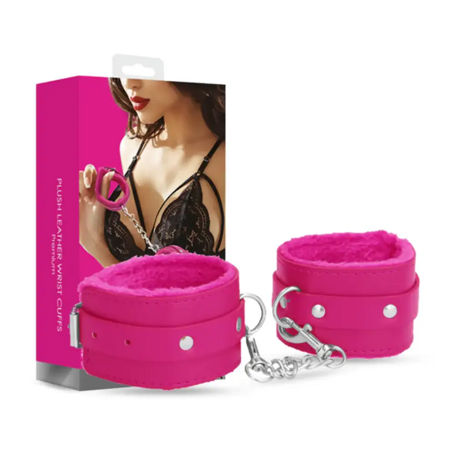 SHOTS Ouch! Plush Leather Handcuffs soft pink design with adjustable straps for comfortable restraint and adult play Singapore