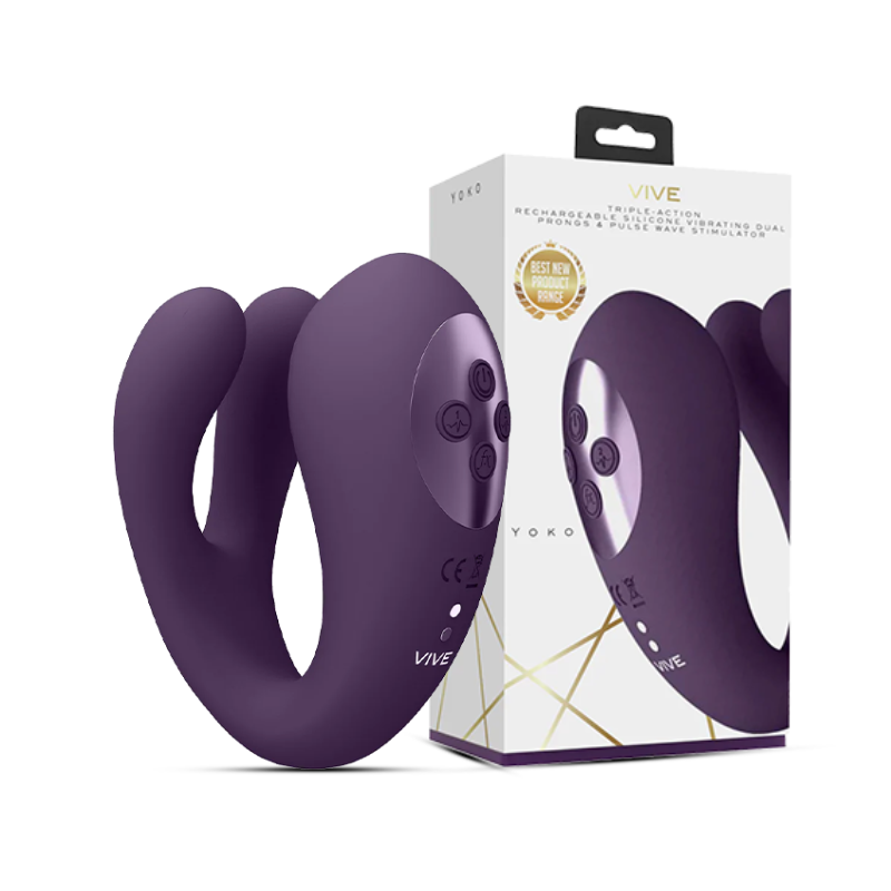 SHOTS - Yoko Triple Action Vibrator Dual Prongs with Clitoral Pulse Wave - Purple