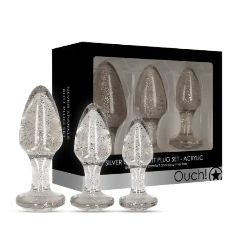 SHOTS Ouch! Acrylic Butt Plug Set Silver Set of silver acrylic butt plugs with tapered design for beginner to advanced adult play Singapore