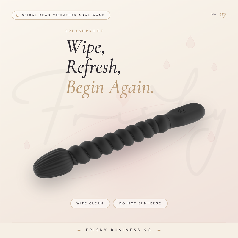 Wipe, Refresh, Begin Again graphic with the black beaded wand angled on blush pink
