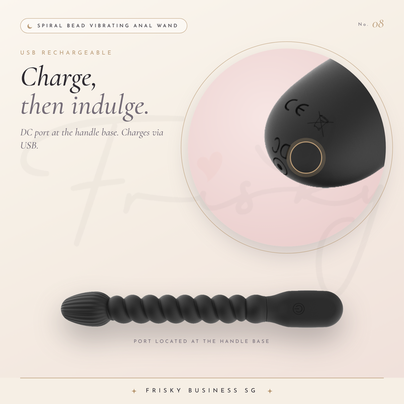 Charge, then indulge graphic with a close-up of the round end and the full wand