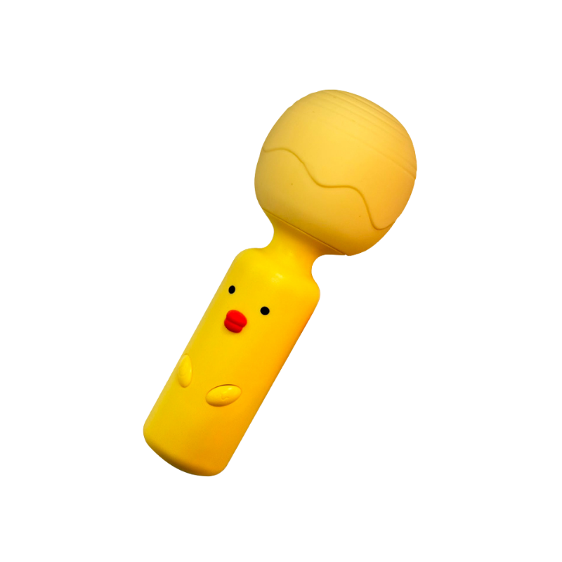 Yellow Sunny Pip cordless mini wand massager with rounded ergonomic massage head.