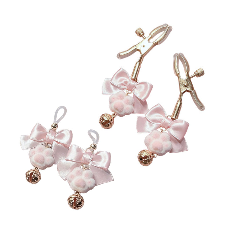 Velvet Kitten Bow Nipple Clamps with Copper Bell