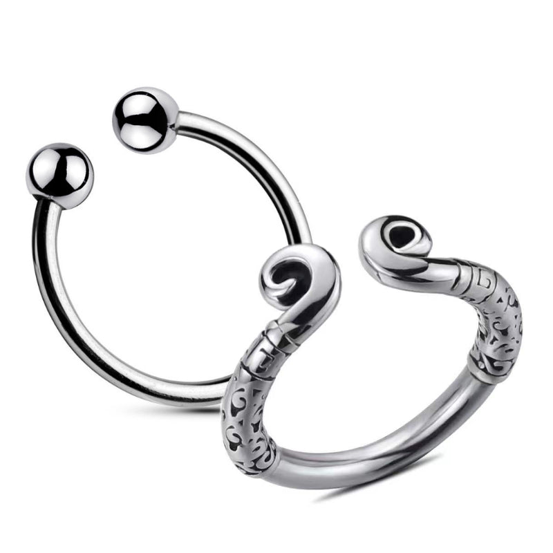 Stainless Steel Beaded C-Shaped Penis Ring - FRISKY BUSINESS SG